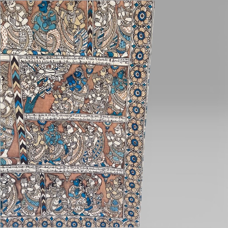 Antique Large Indian Kalamkari Temple Painting Hindu Story Textile Wall Art (2) - Image 8